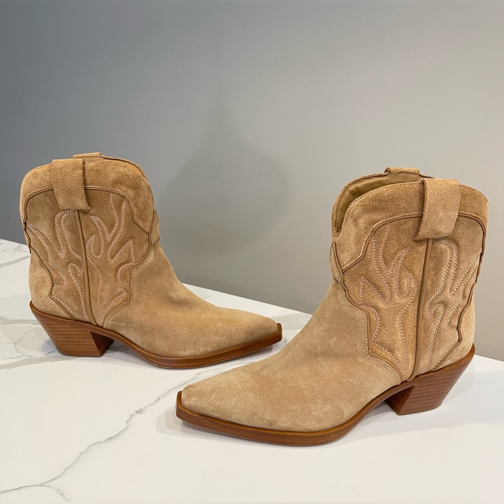 Reformation Tan Suede Western Ankle Boots - Otto - Picture 3 of 13
